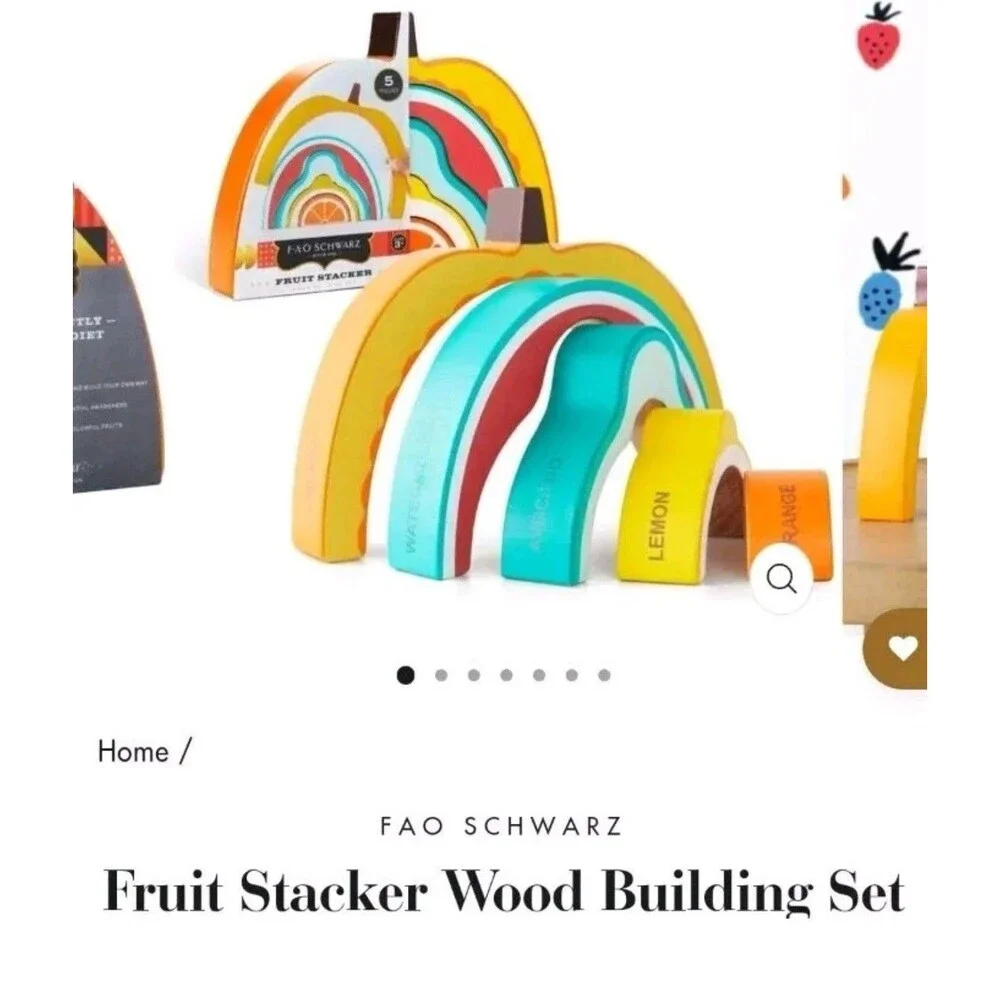 Fao Schwarz Fruit Stacker Wood Building Set 5 Wood Puzzle Pieces Preschool New